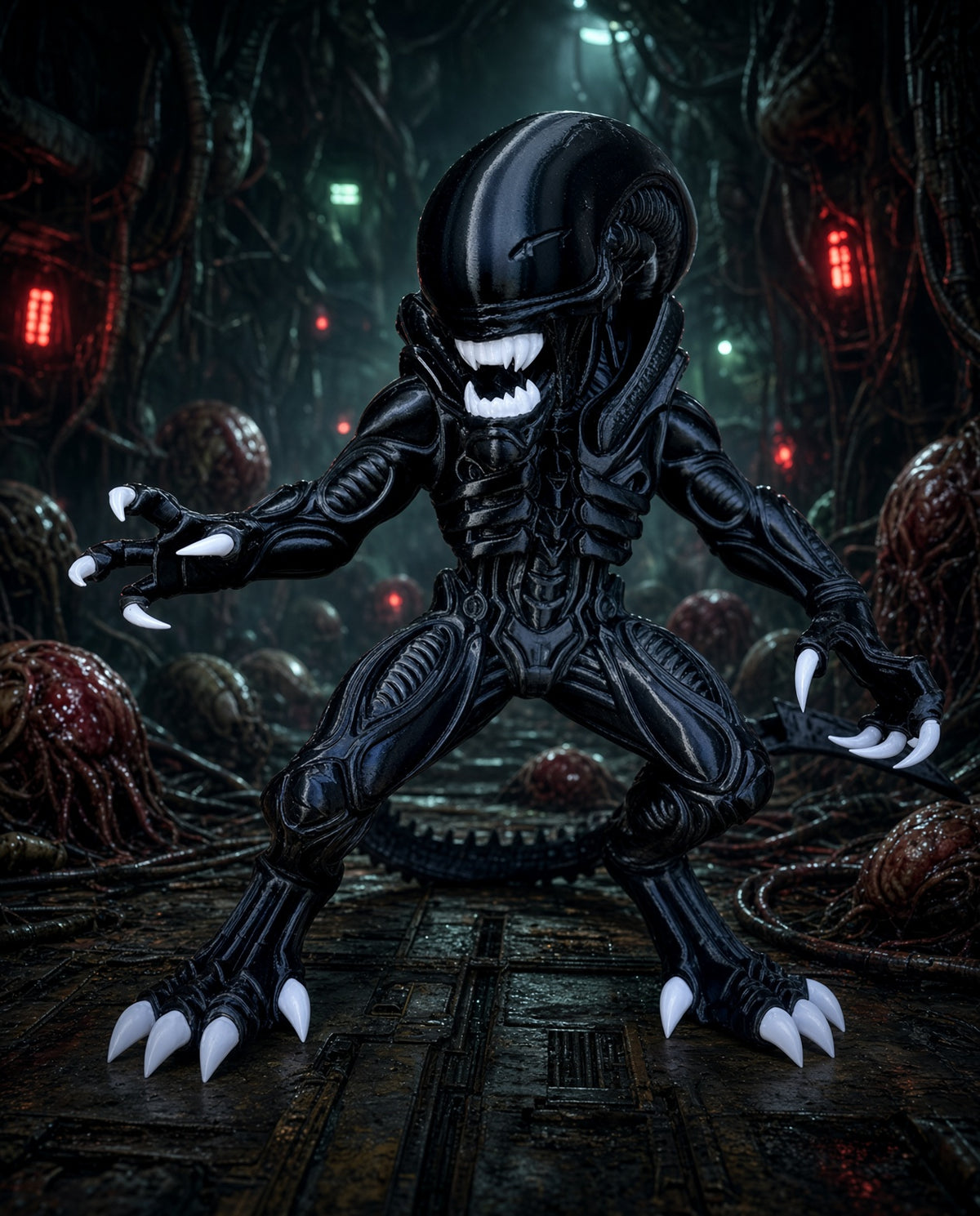 3D-printed Alien Xenomorph horror figure featuring its iconic elongated head and menacing biomechanical design, perfect for sci-fi horror fans and collectors.
