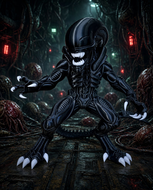3D-printed Alien Xenomorph horror figure featuring its iconic elongated head and menacing biomechanical design, perfect for sci-fi horror fans and collectors.
