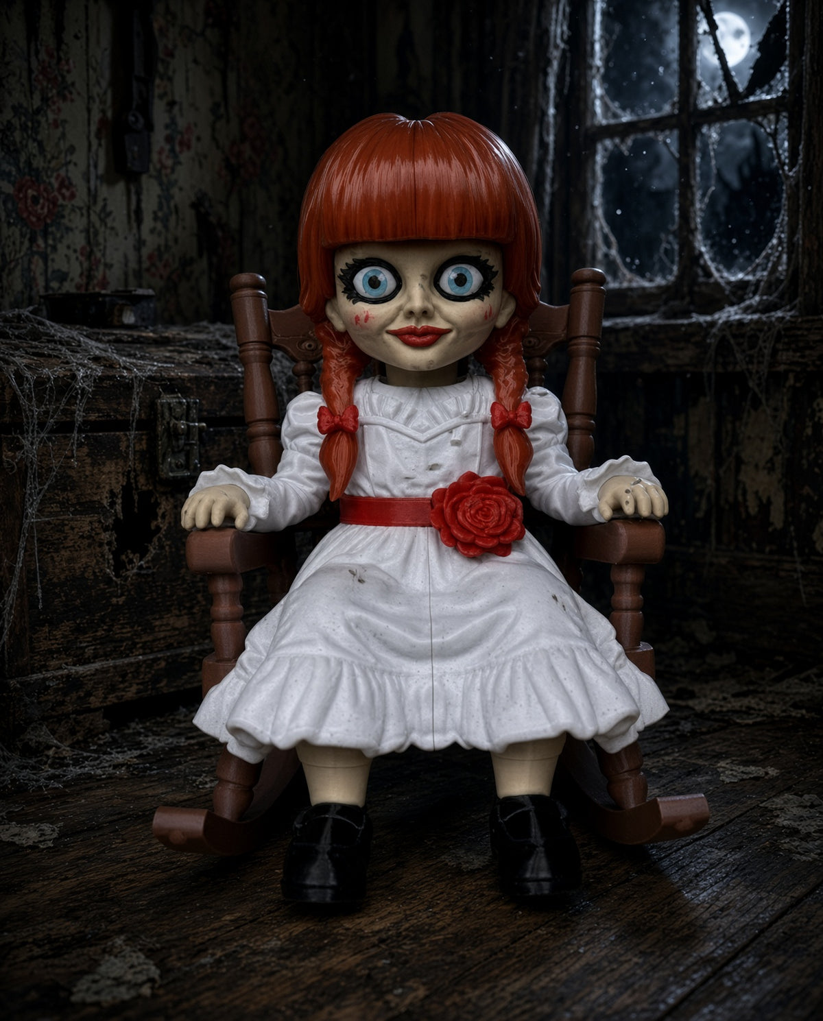3D-printed Annabelle horror figure featuring her eerie doll-like appearance, perfect for horror fans and collectors.