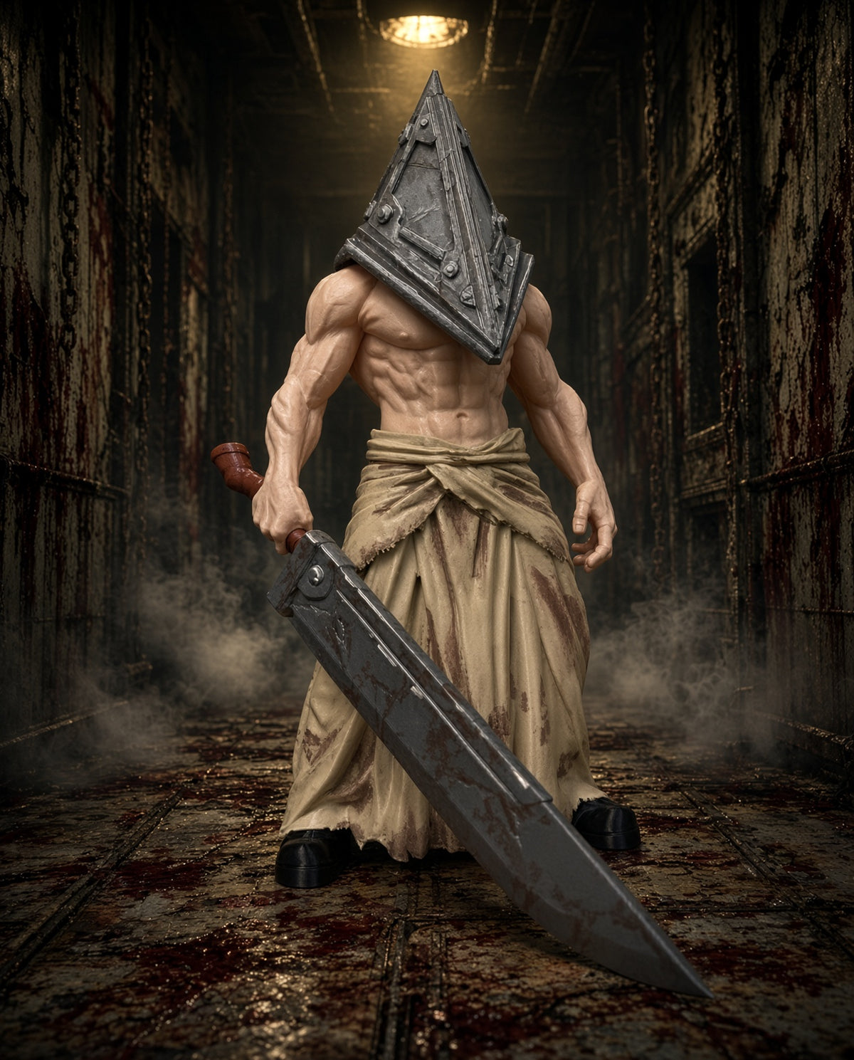 3D-printed Pyramid Head horror figure featuring his iconic pyramid-shaped helmet and imposing appearance, perfect for horror fans and collectors.