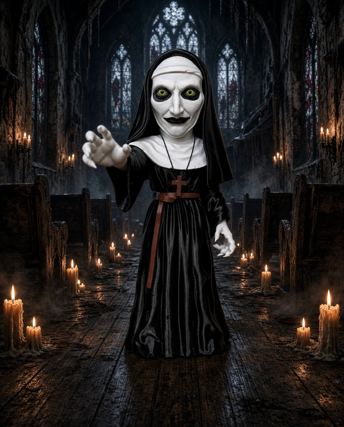 3D-printed The Nun horror figure featuring her sinister appearance and haunting details, perfect for horror fans and collectors.