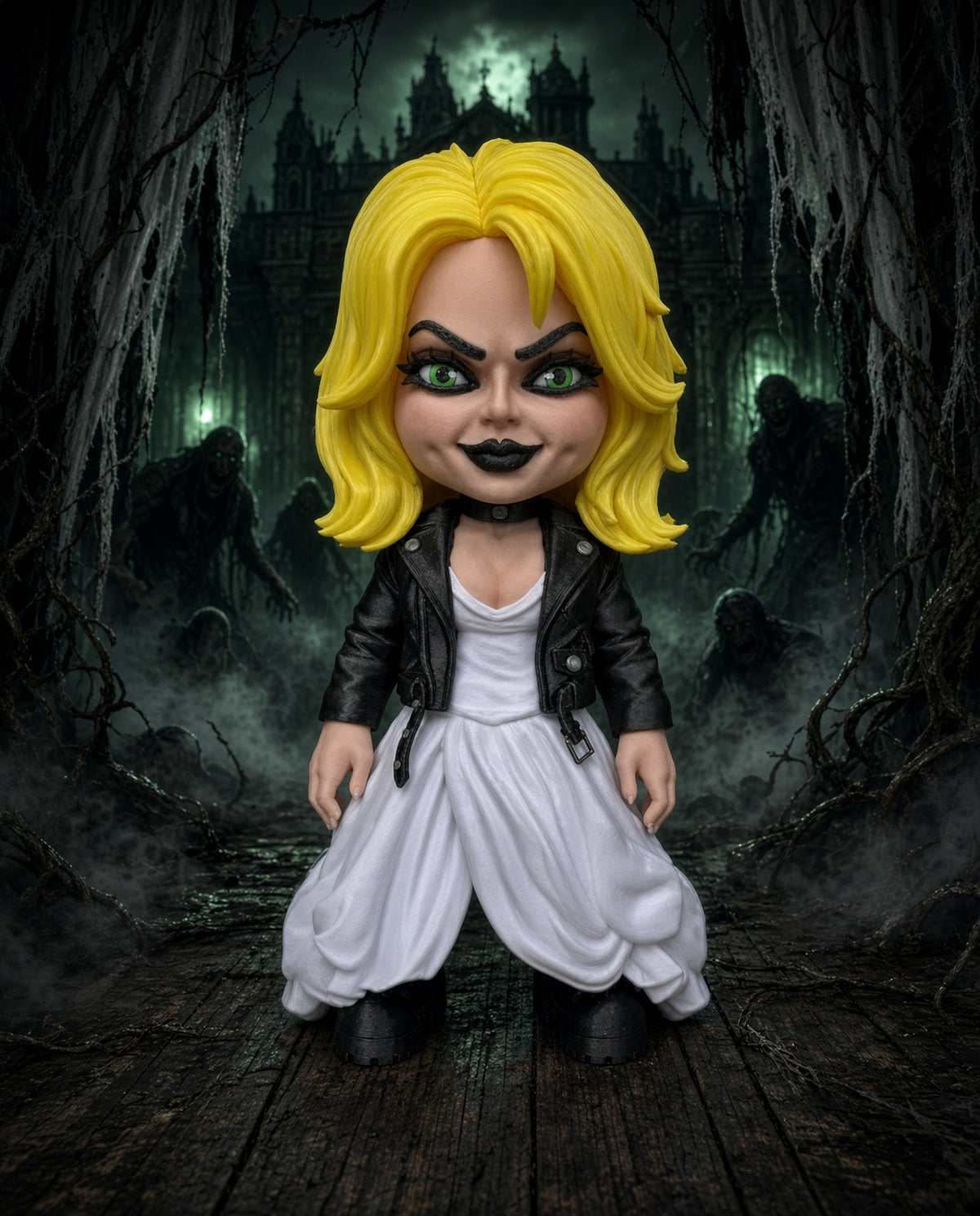 3D-printed Tiffany horror figure featuring her iconic gothic appearance, perfect for horror fans and collectors.